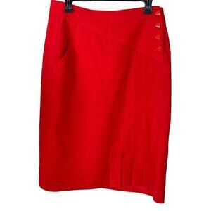 Jacques Vert Womens Skirt Red Size 14 Vintage Pleated Side Button Pocket Lined